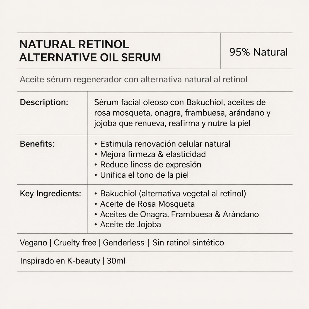 SÉRUM RENOVADOR ALTERNATIVA NATURAL AL RETINOL - Natural Retinol Alternative Oil Serum 30 ml [비움 BIUM]