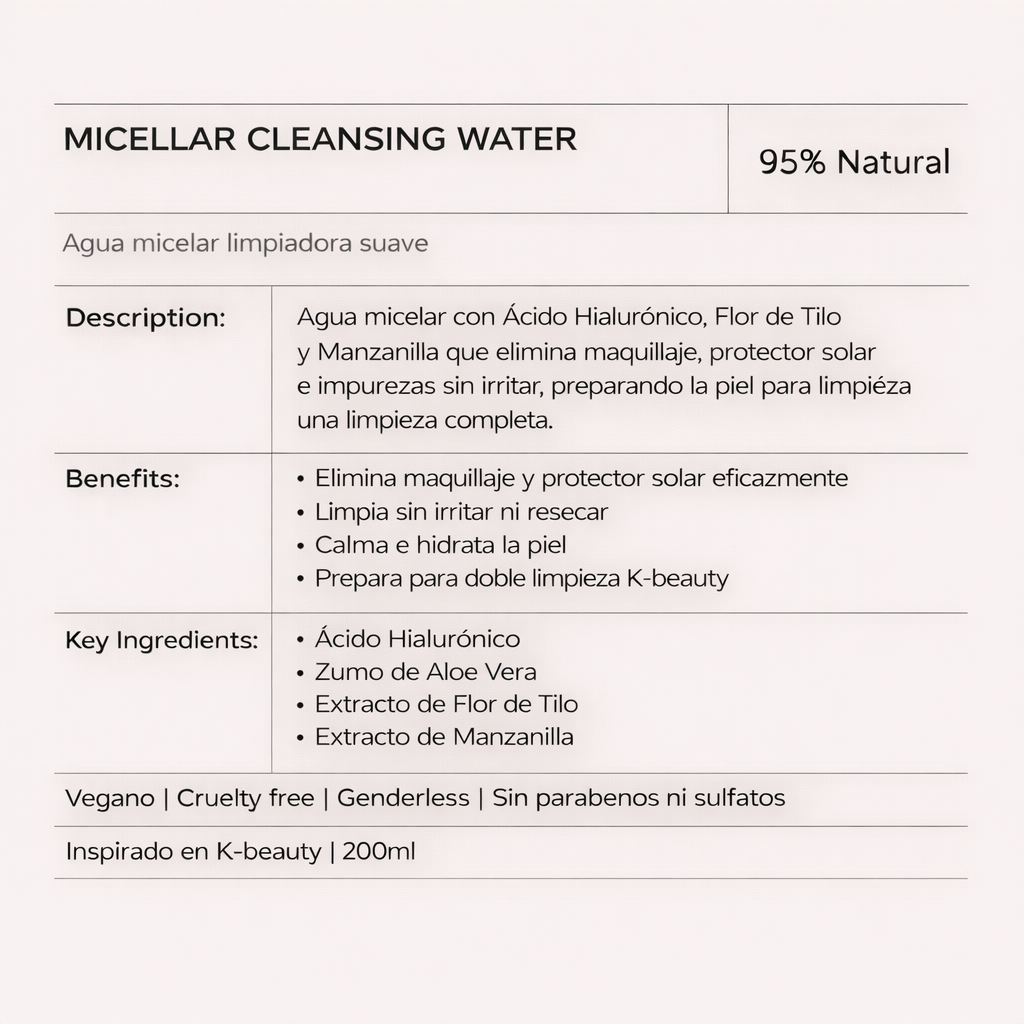 AGUA MICELAR LIMPIADORA - Micellar Cleansing Water 200 ml [비움 BIUM]